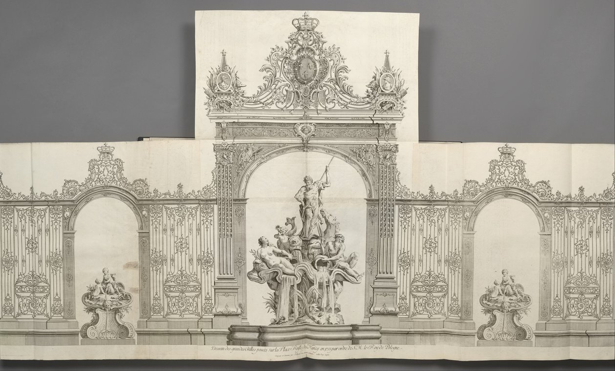 Diseño de las Grandes Rejas colocadas en la Plaza Real de Nancy en 1755 por orden de S. M. el Rey de... de Jean Lamour