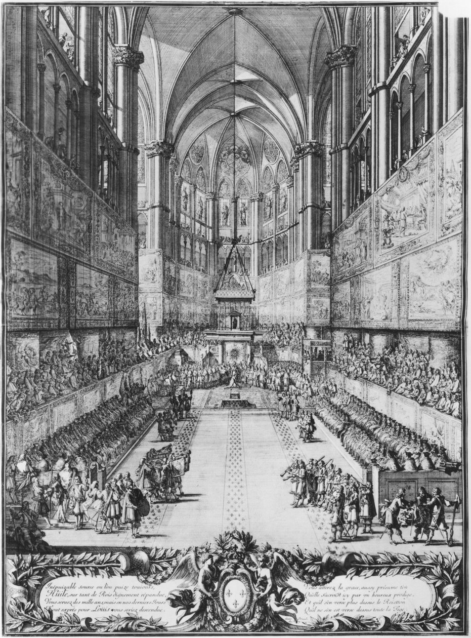 La coronación de Luis XIV el 7 de junio de 1654 en la catedral de Reims de Jean Lepautre