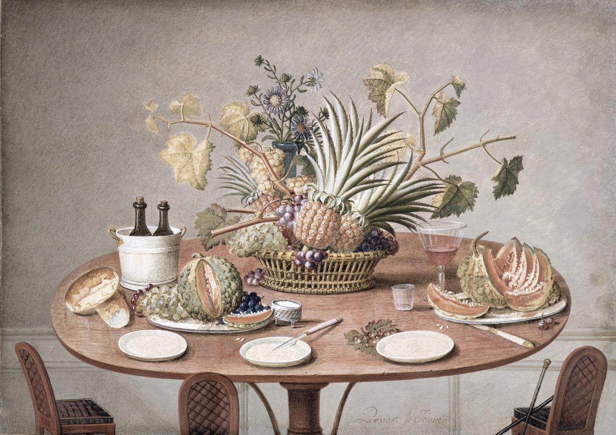 PD.874-1973 Naturaleza muerta de una mesa con flores y frutas, c.1810 de Jean Louis Prevost
