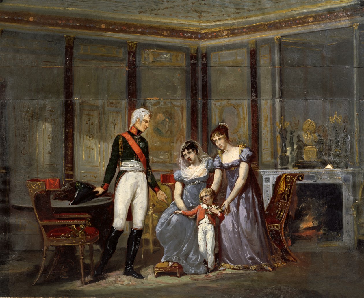 La emperatriz Josefina presentando a su hija, Hortense y nieto, Louis-Napoléon (futuro Napoléon III) al zar Alejandro en Malmaison en mayo de 1814 de Jean Louis Victor Viger du Vigneau