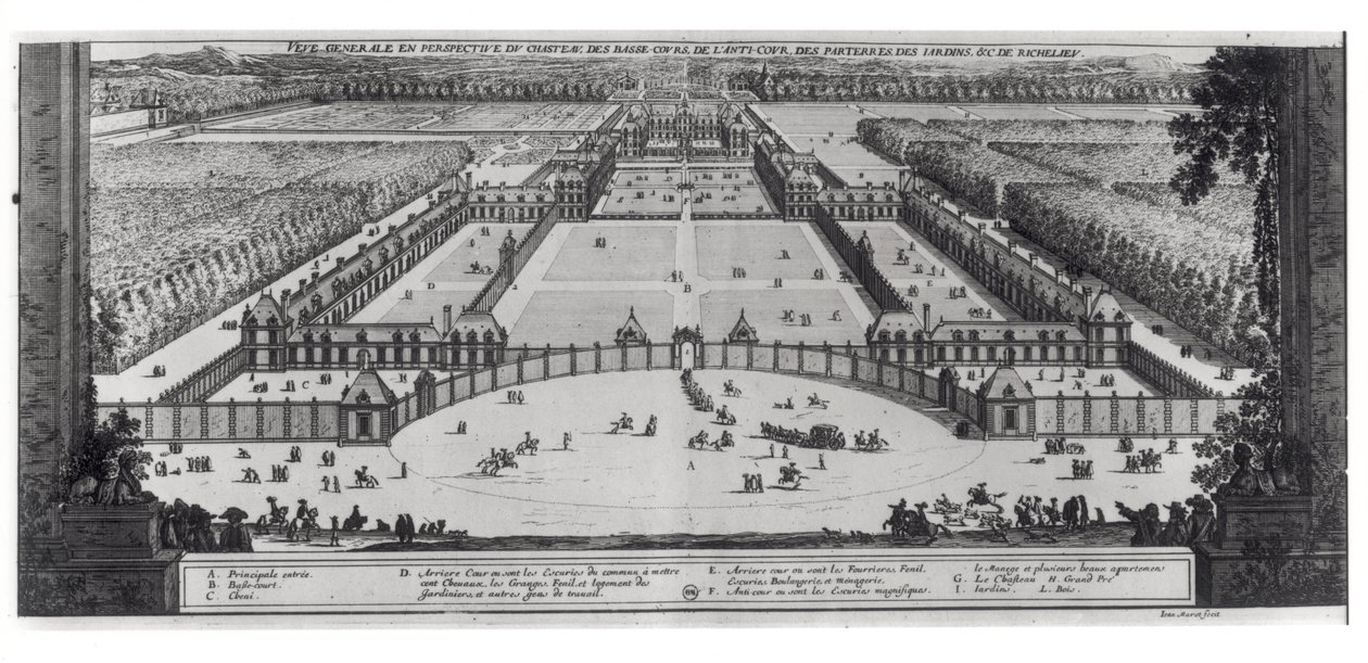 Vista en perspectiva general del castillo y jardines de Richelieu de Jean Marot