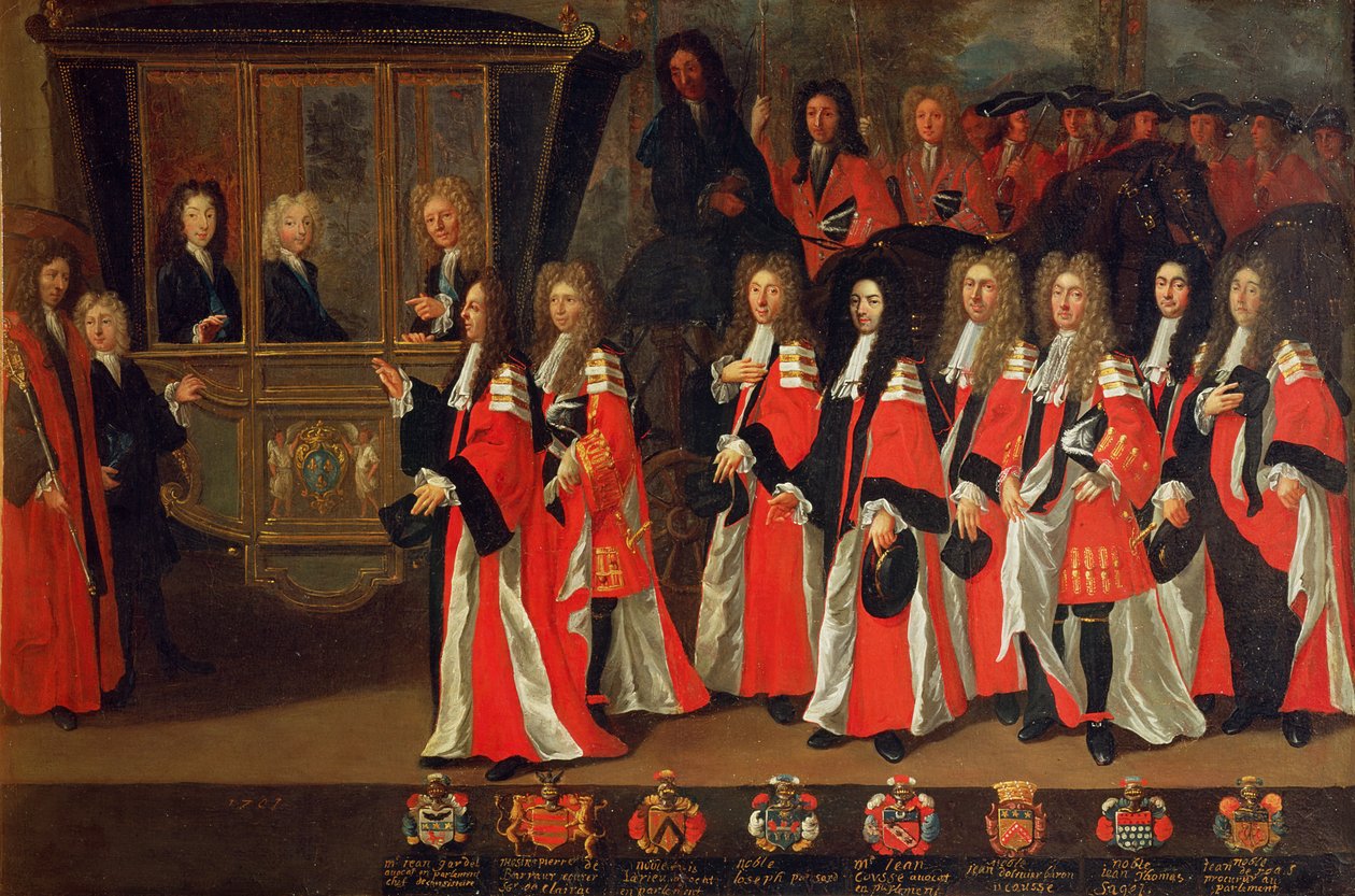 Los Capitouls de Toulouse dando la bienvenida a los Duques de Borgoña y Berry en 1701 de Jean Michel