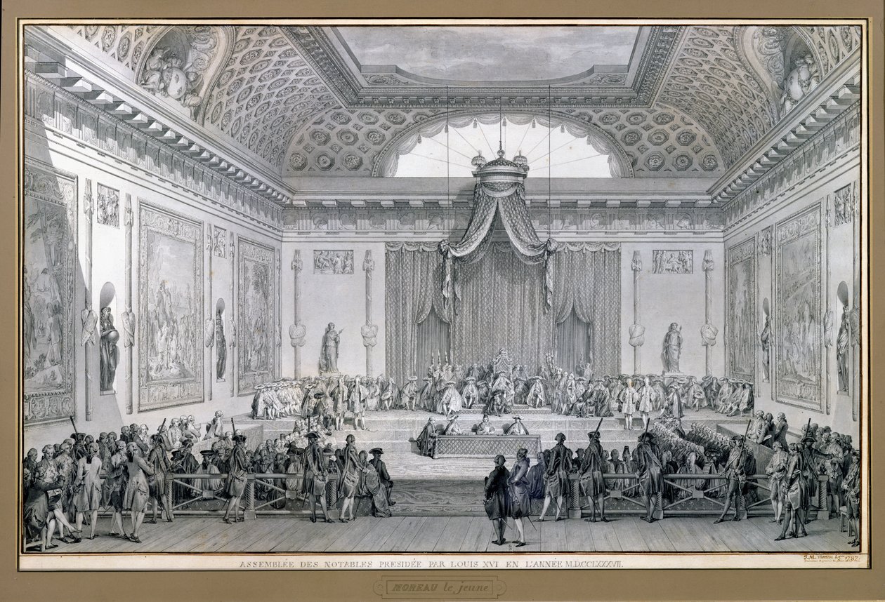 Asamblea de Notables presidida por Luis XVI, 1787 de Jean Michel the Younger Moreau
