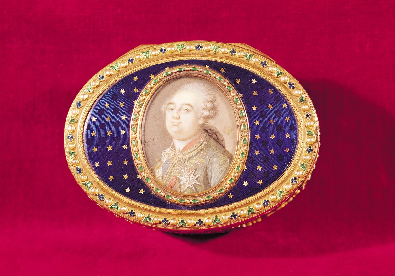 Caja de rapé con un retrato en miniatura de Luis XVI (1754-93) en marfil por Pierre Noel Violet, 1780 de Jean Nicolas Meuniere