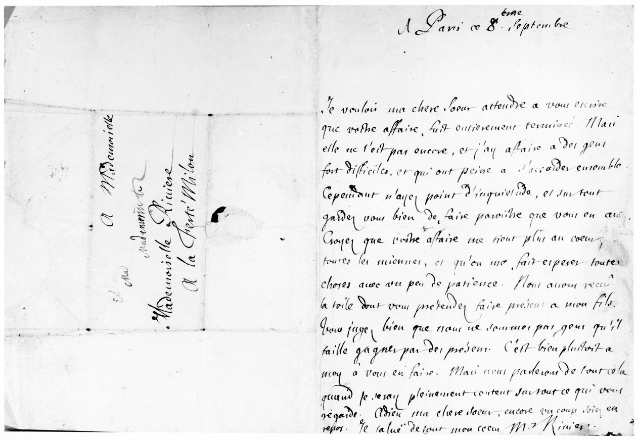 Carta a su hermana, Marie, en La Ferté-Milon de Jean Racine