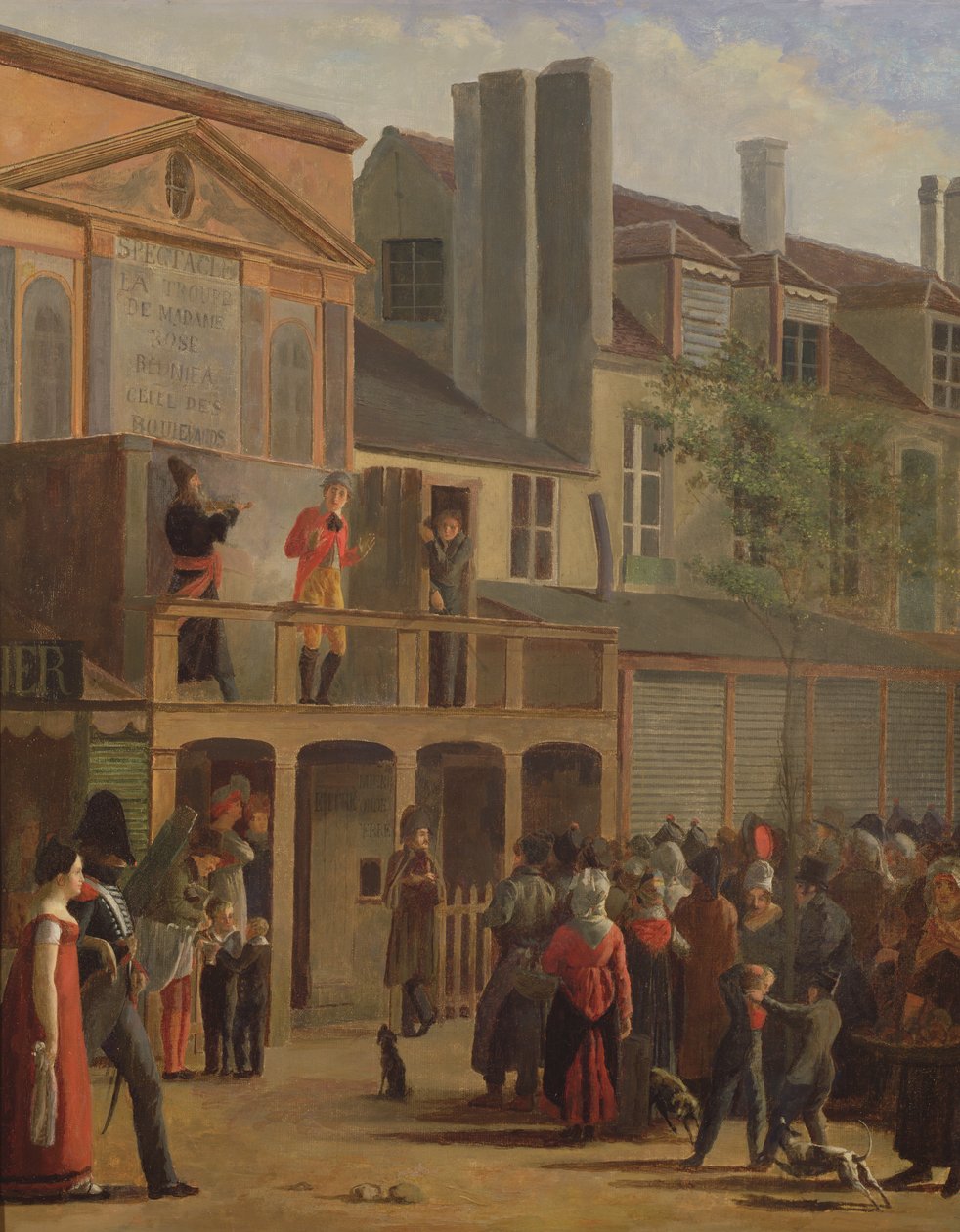 Actuación de teatro callejero de Bobeche y Galimafre, c.1820 de Jean Roller