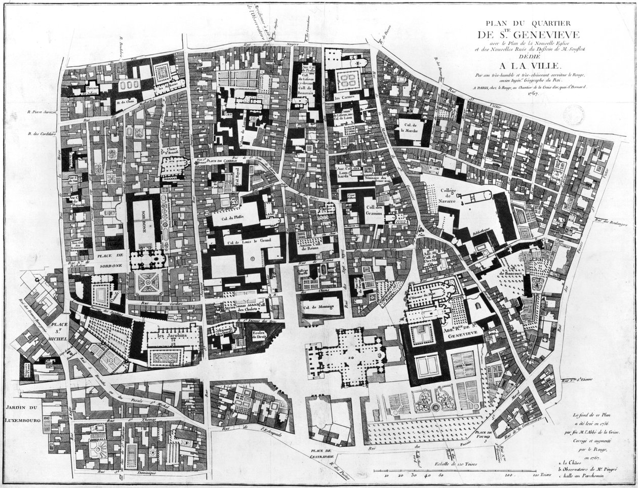 Mapa del área de Sainte-Genevieve, París, 1756 de Jean de La Grive