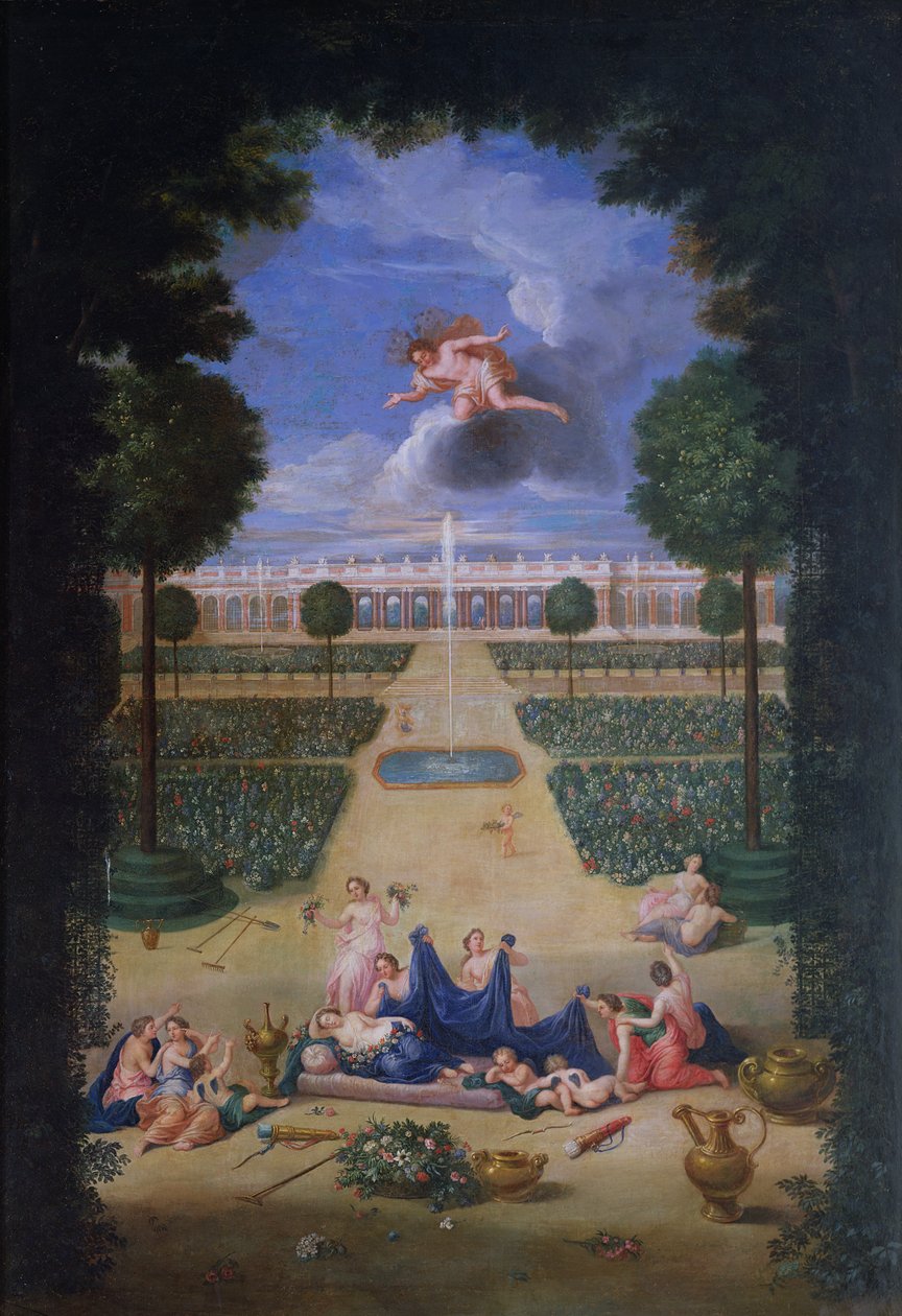 Los bosques de Versalles. Vista de los parterres de Trianon con Flora y Céfiro de Jean the Younger Cotelle
