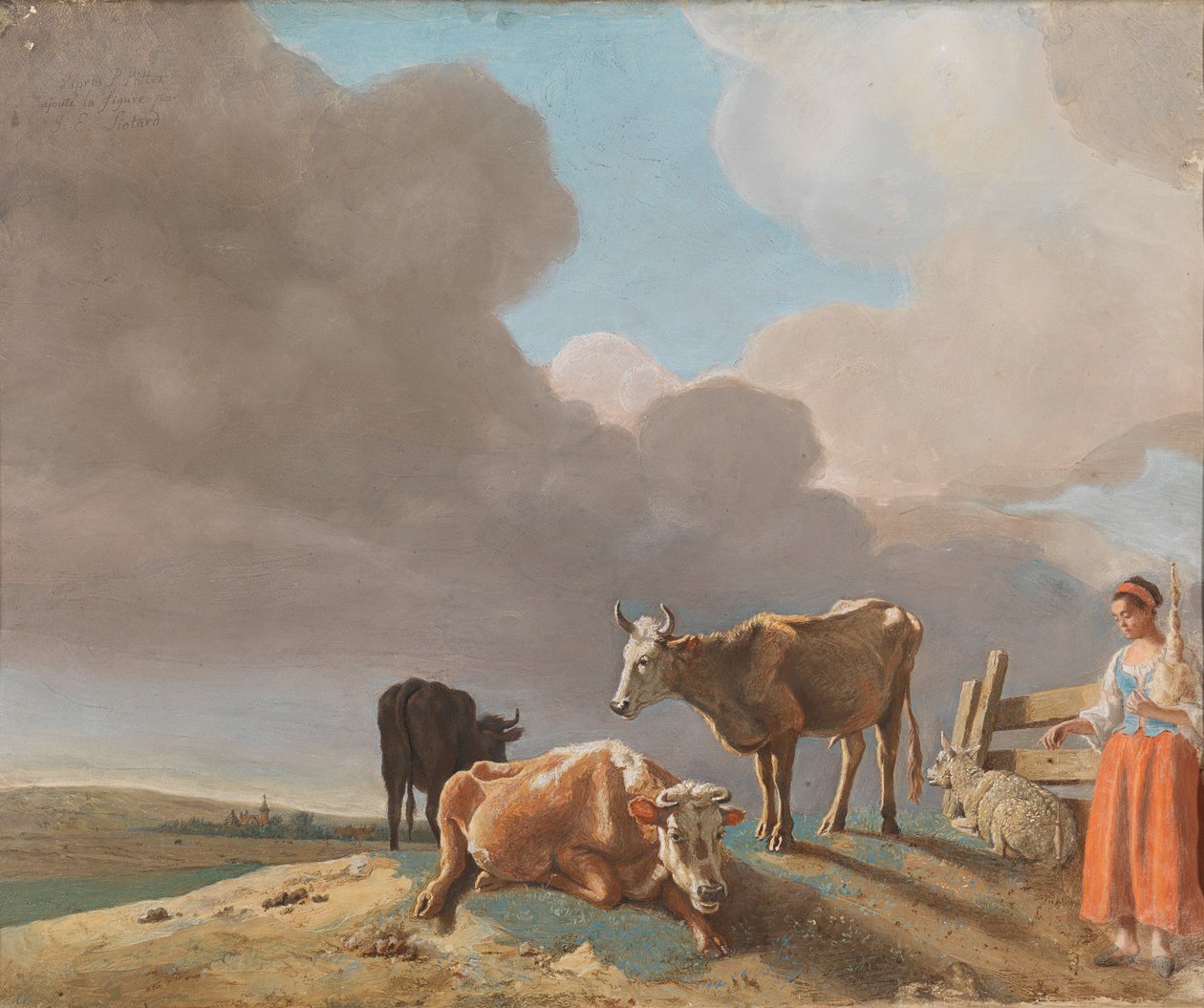 Paisaje con vacas, ovejas y pastora de Jean Étienne Liotard