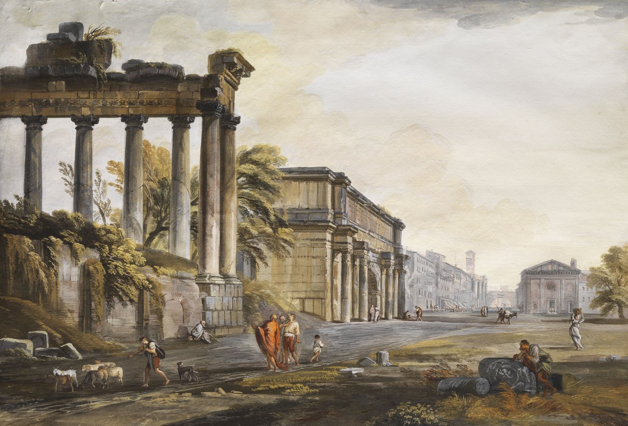 Capricho con arquitectura en ruinas de Jean Baptiste Lallemand