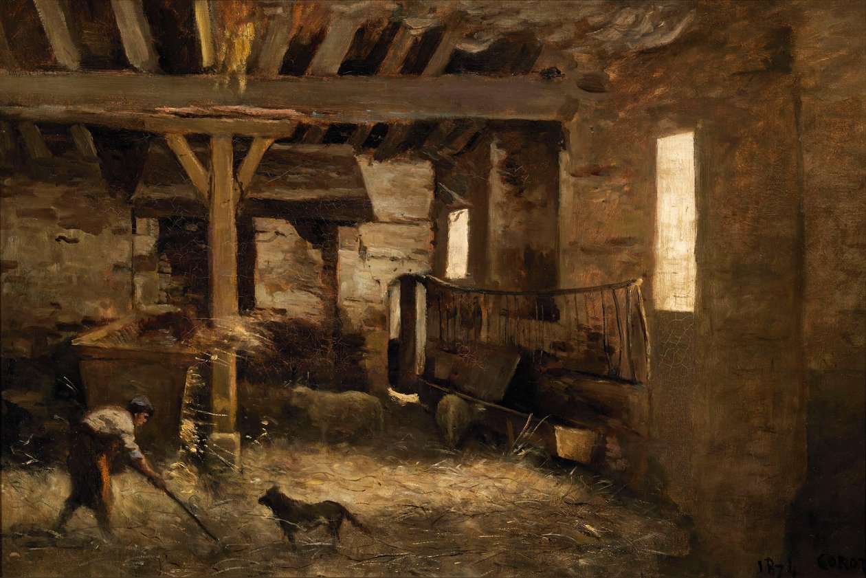 El interior de un granero de Jean-Baptiste-Camille Corot