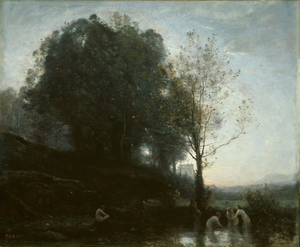 Las ninfas del baño y el niño de Jean-Baptiste-Camille Corot