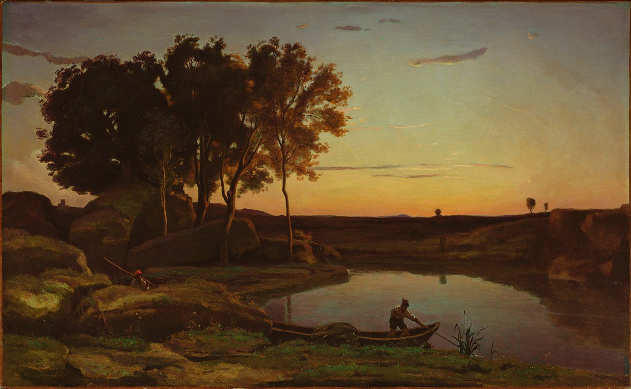 Paisaje con lago y barquero de Jean-Baptiste-Camille Corot