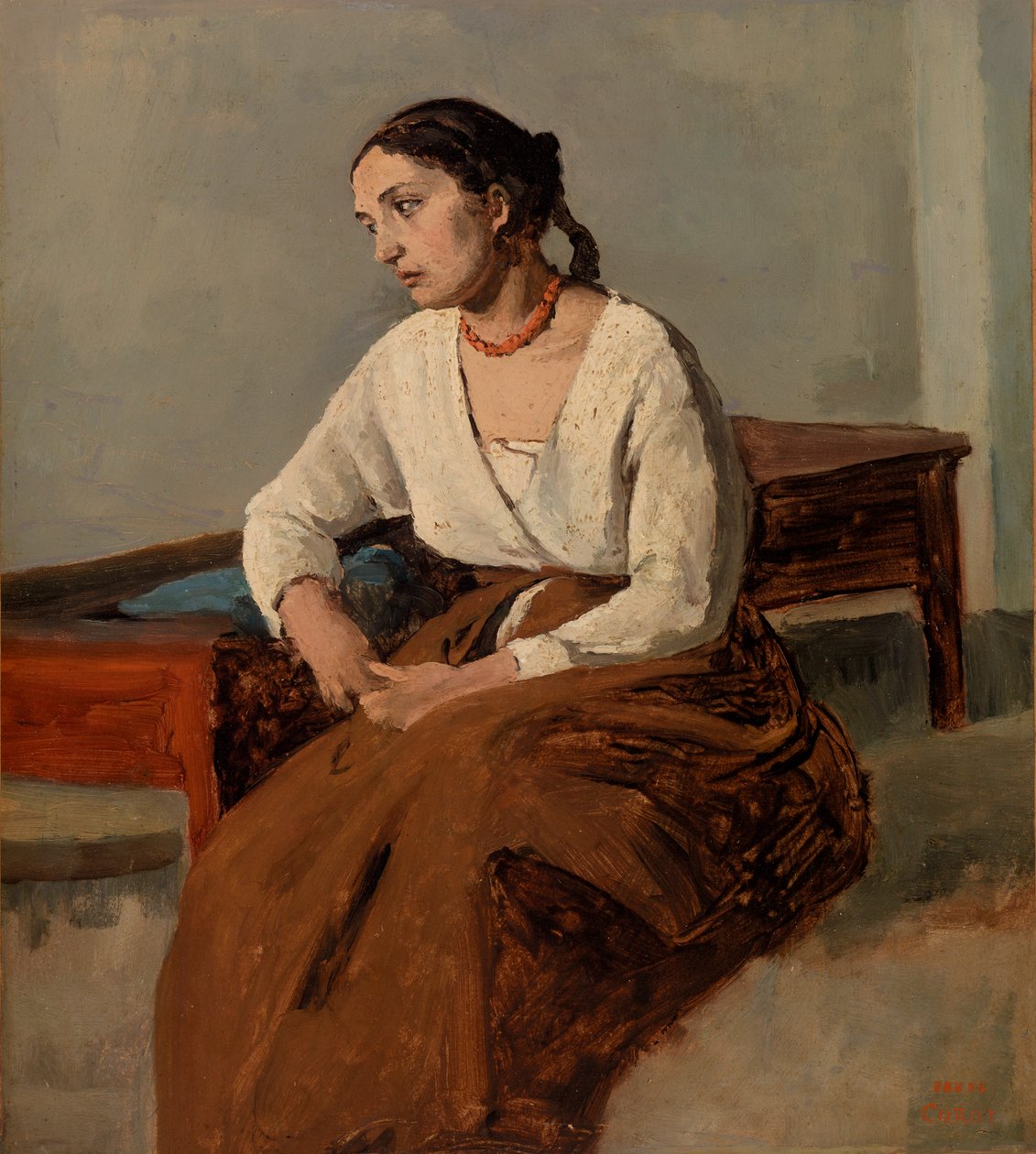 Mujer italiana melancólica (Roma) de Jean-Baptiste-Camille Corot