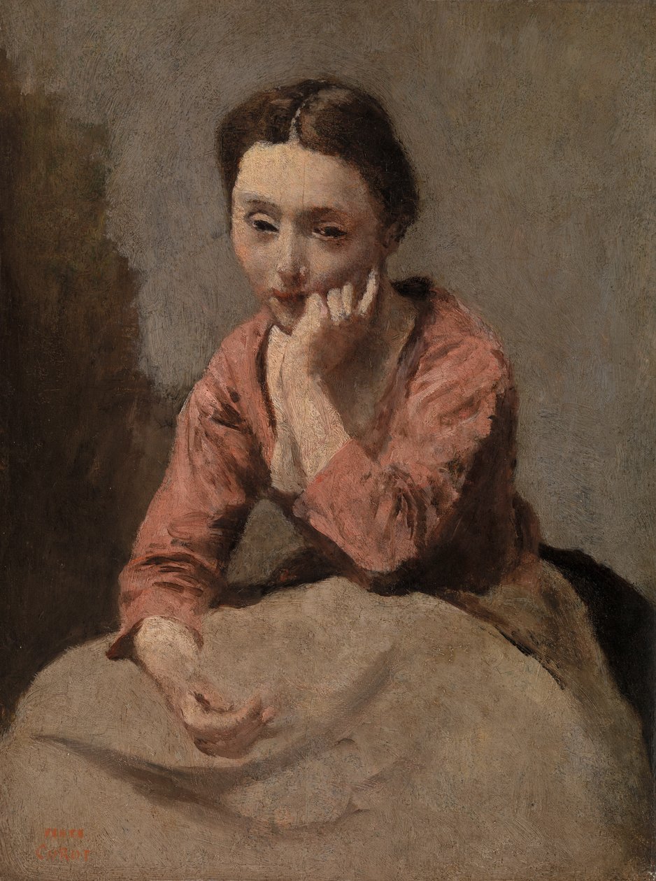 Mujer joven pensativa (Jeune femme pensativa) de Jean-Baptiste-Camille Corot
