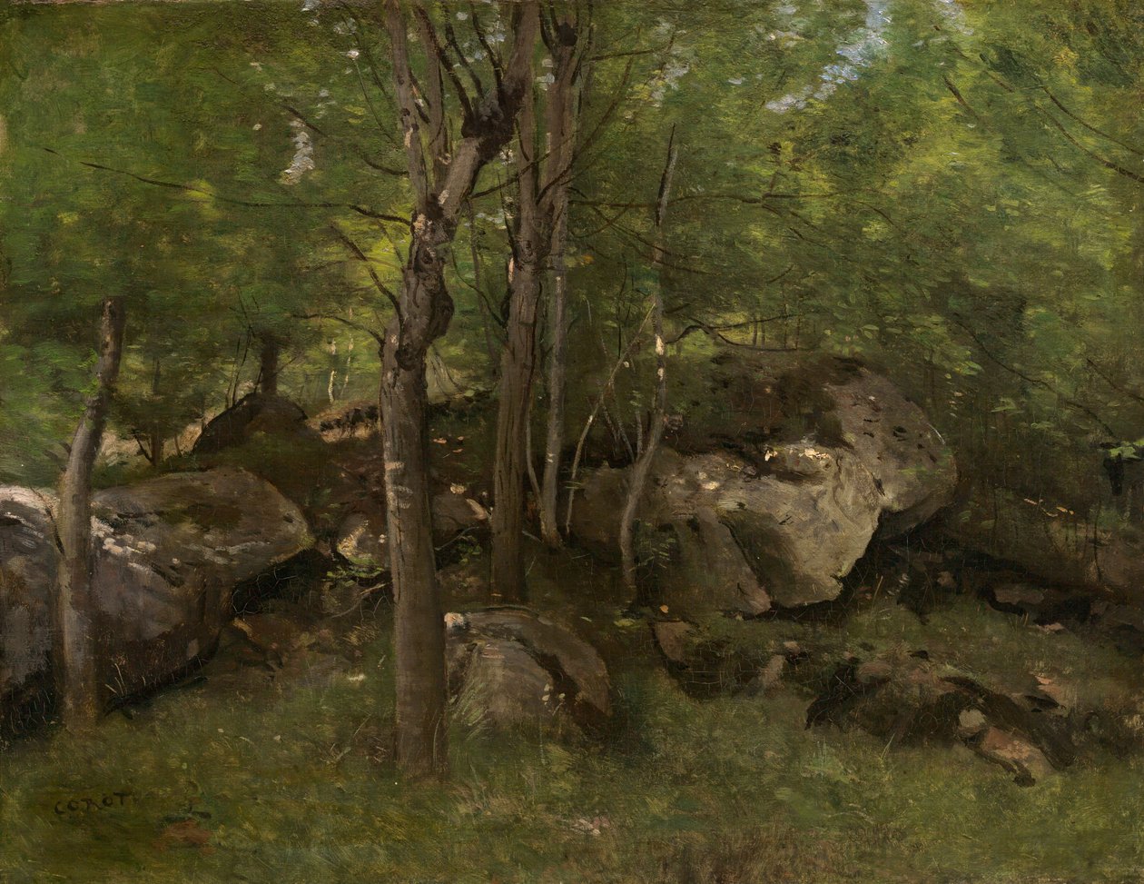 Rocas en el bosque de Fontainebleau de Jean-Baptiste-Camille Corot