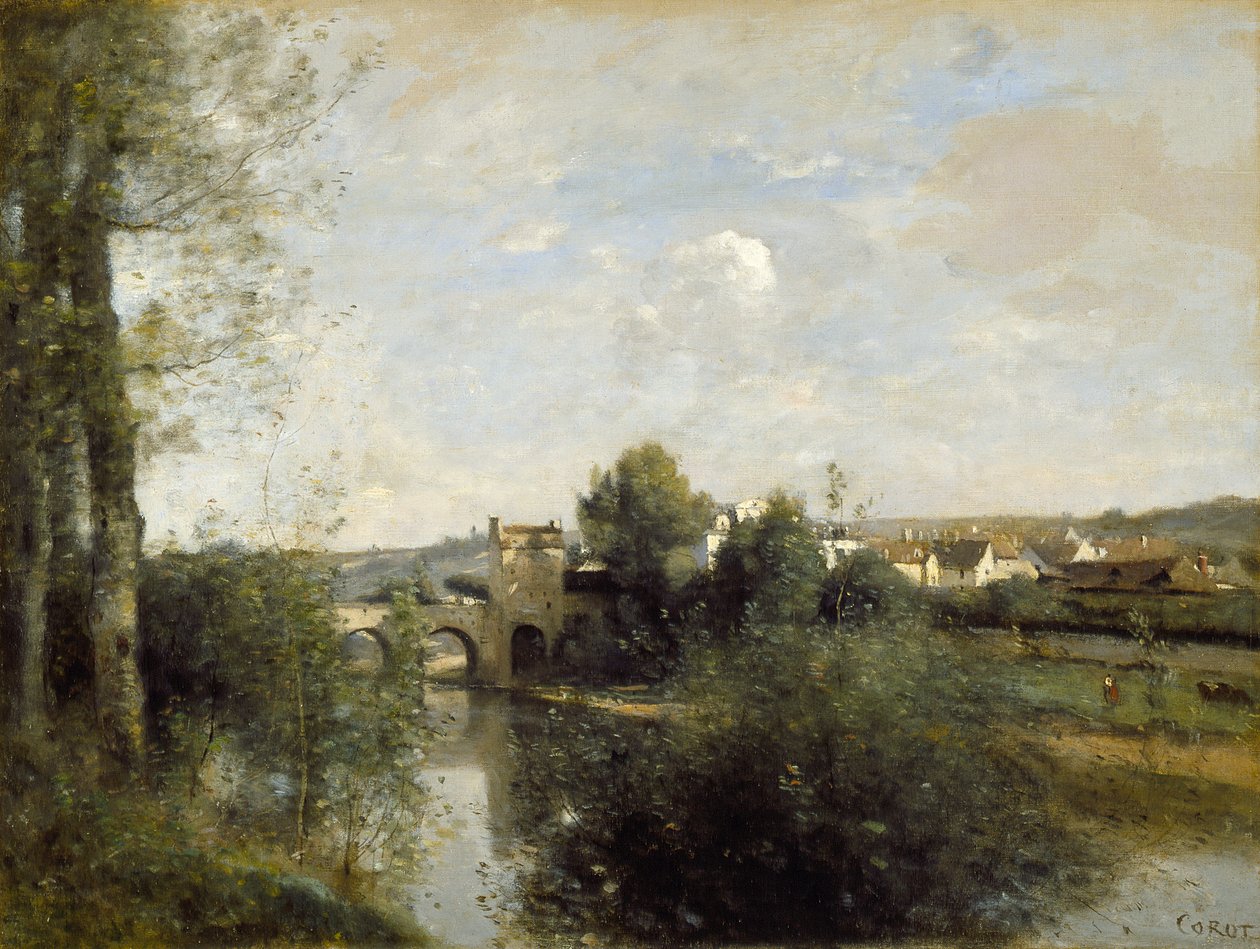 El Sena y el Puente Viejo en Limay de Jean-Baptiste-Camille Corot
