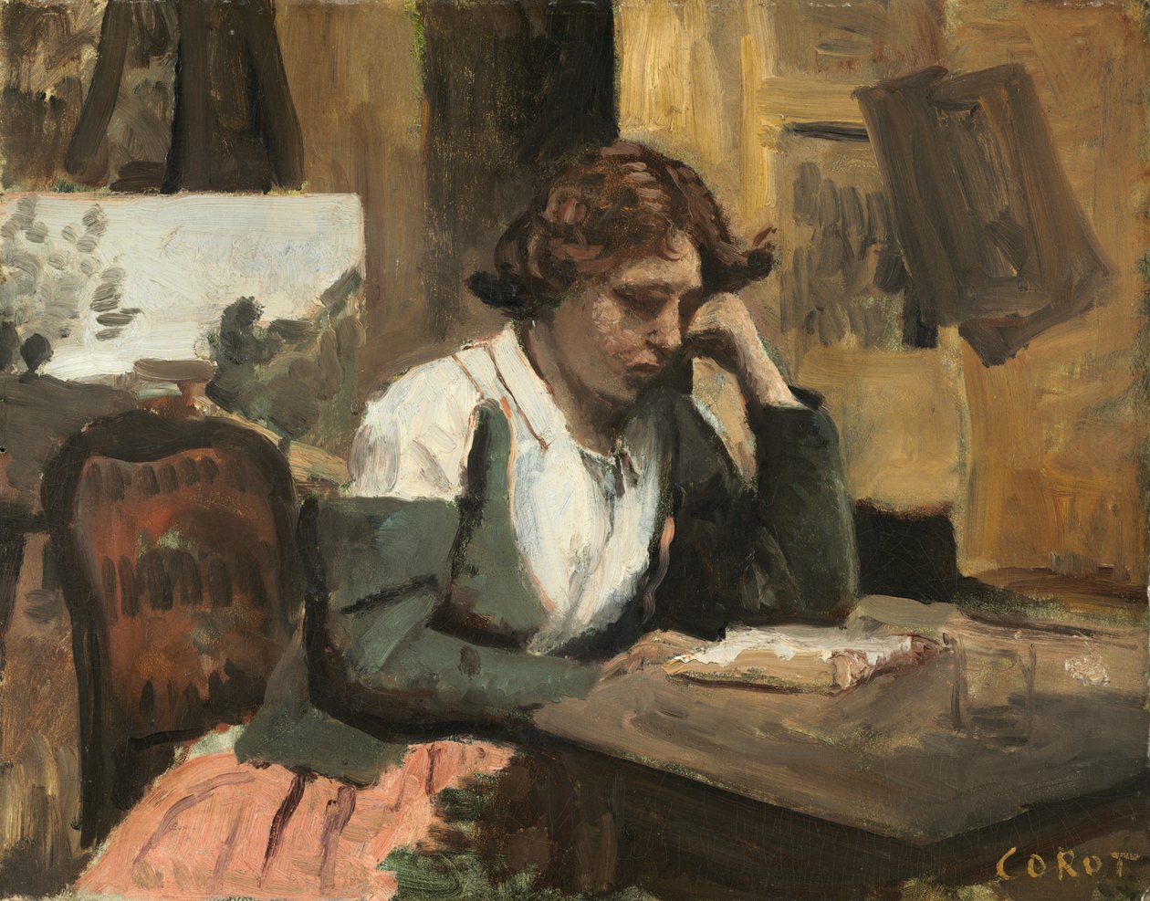 Mujer leyendo en el estudio de Jean-Baptiste-Camille Corot