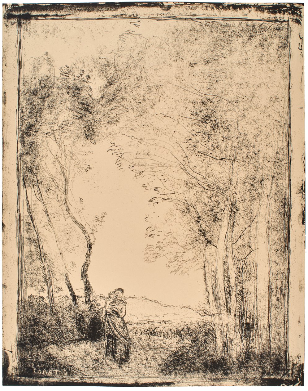 Joven madre a la entrada de un bosque de Jean-Baptiste-Camille Corot