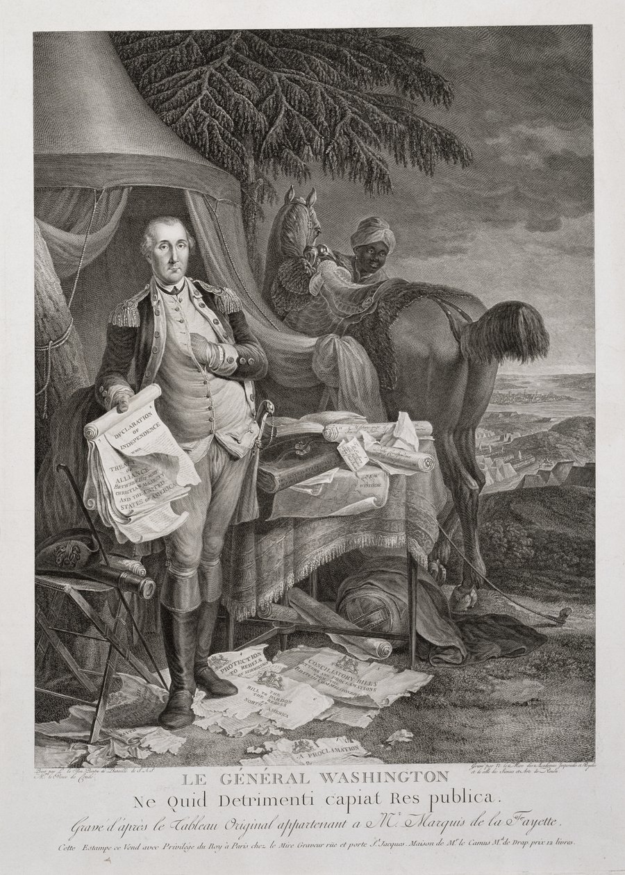 General Washington, Ne Quid Detrimenti capiat Res publica, grabado por Noël Le Mire (1724-1801), c. 1785 de Jean Baptiste (after) Le Paon