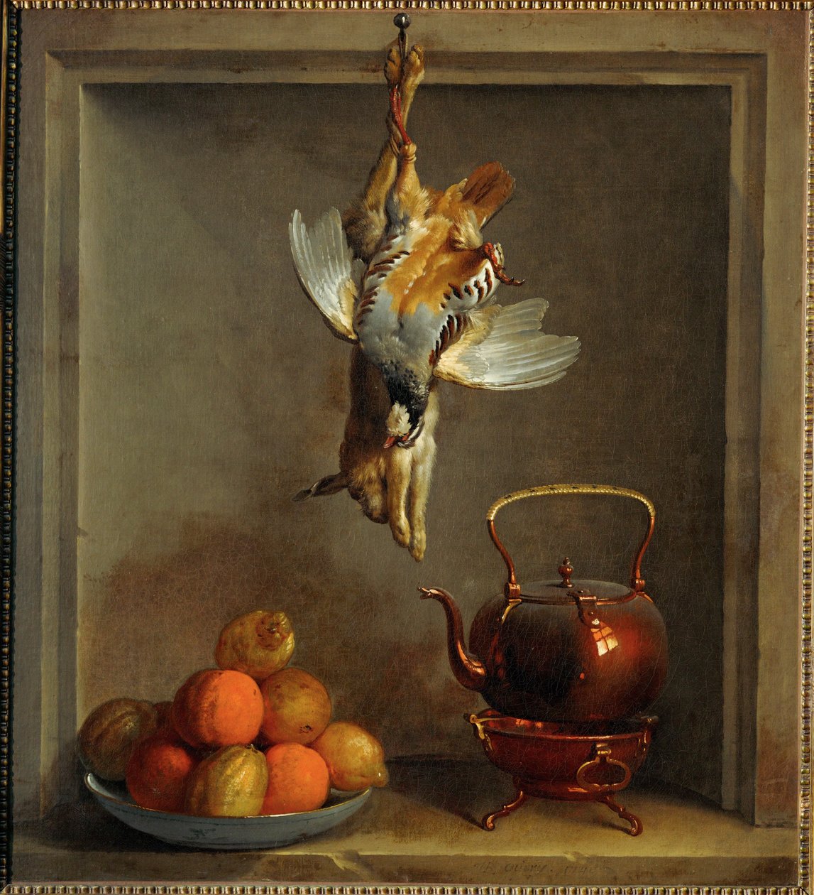 Naturaleza muerta con fruta y caza ... de Jean Baptiste (school of) Oudry