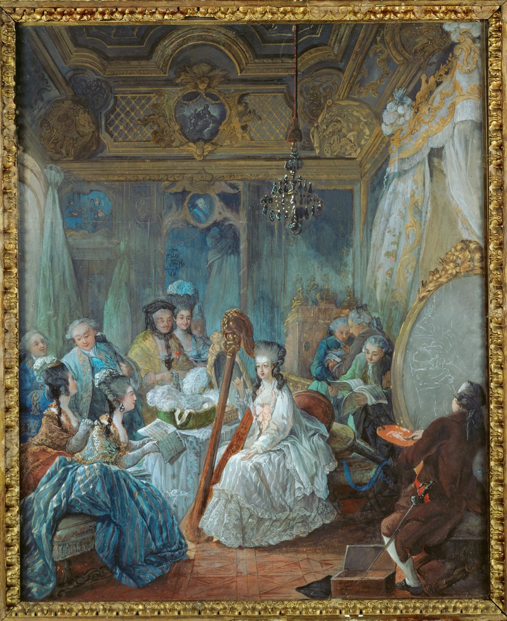 María Antonieta en sus apartamentos de Versalles, rodeada de miembros de su corte ... de Jean-Baptiste Andre Gautier Dagoty
