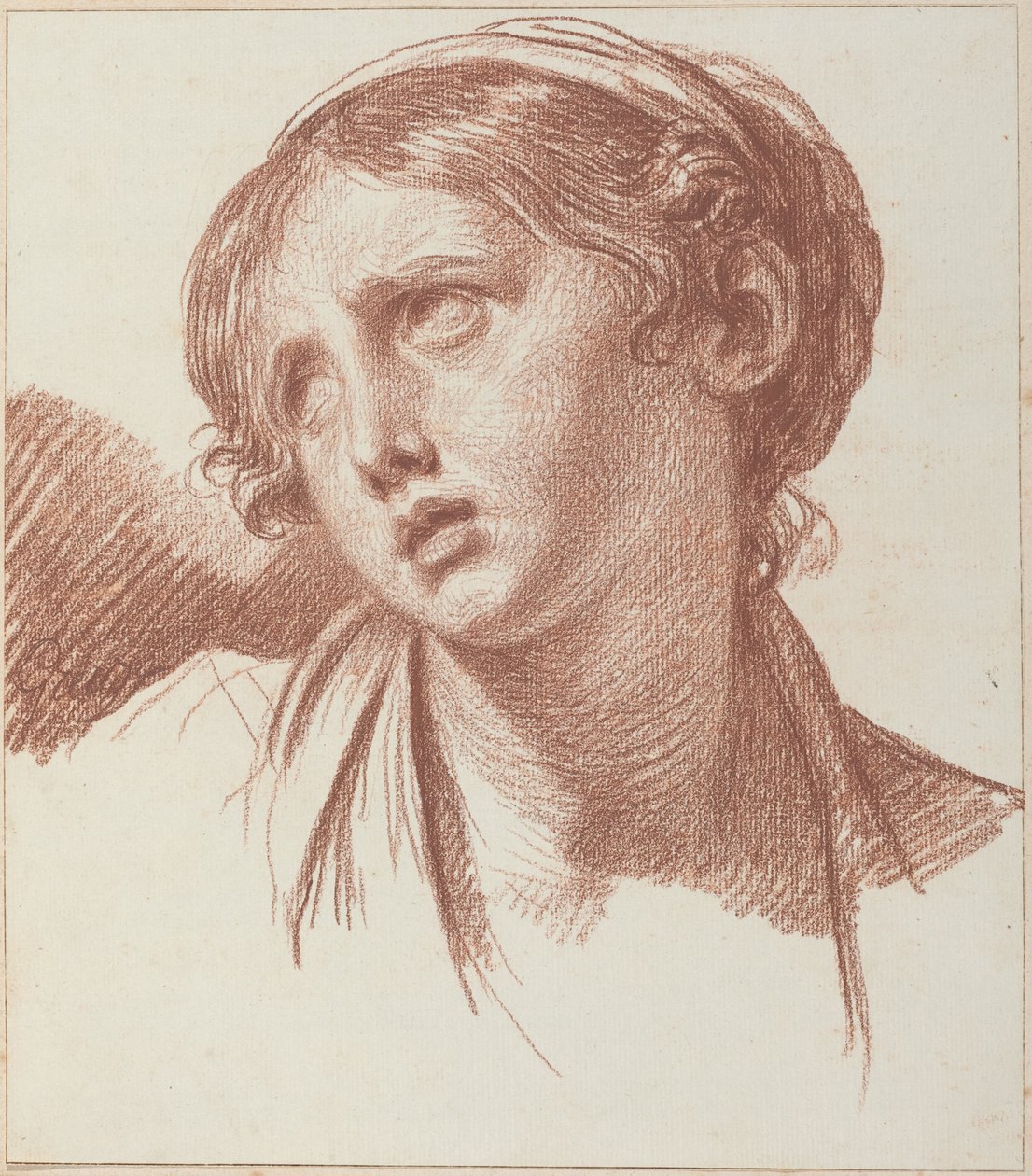 Una joven mirando hacia arriba de Jean-Baptiste Greuze