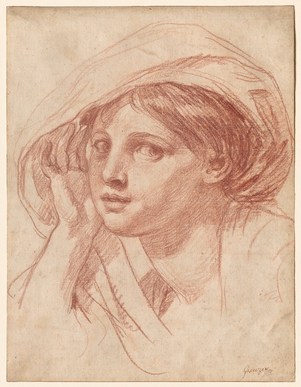 cabeza de una mujer joven de Jean-Baptiste Greuze