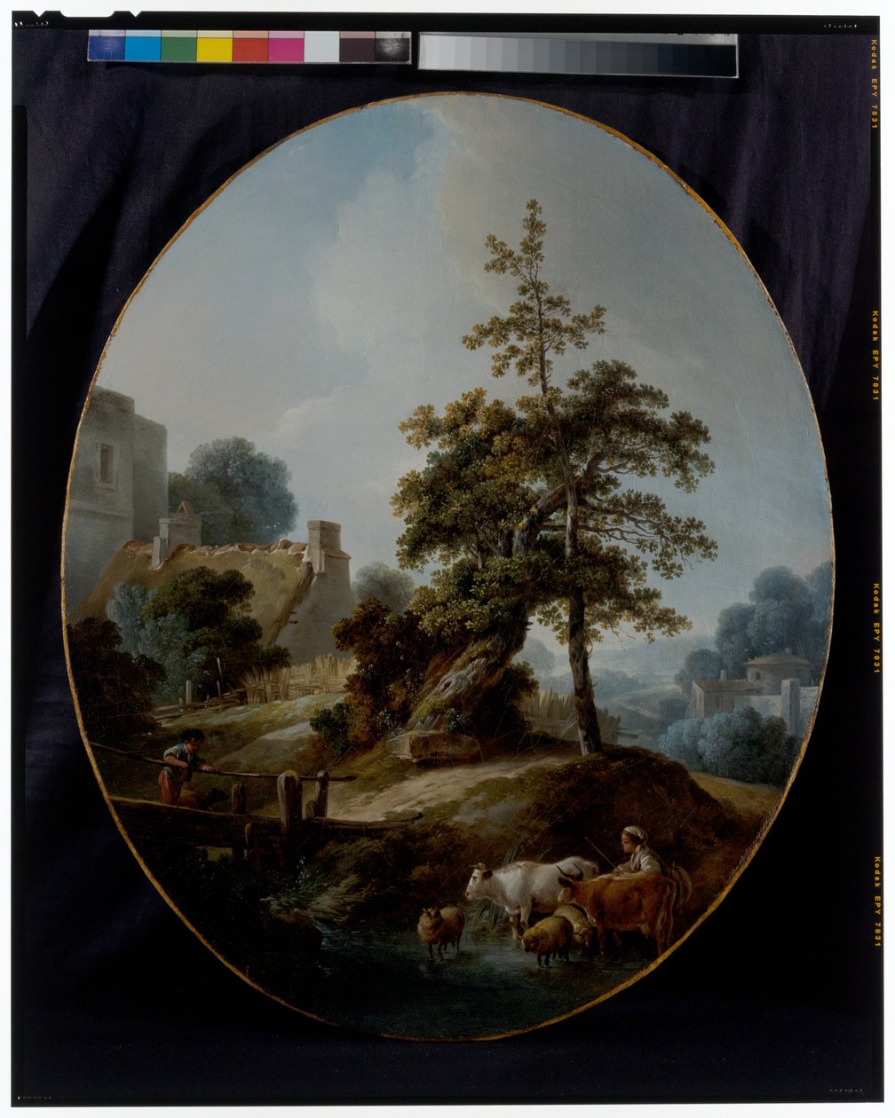 Paisaje con un niño y una pastora con vacas y ovejas de Jean Baptiste Huet