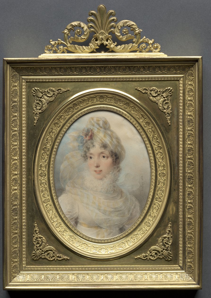 Retrato de una mujer con un vestido blanco de Jean-Baptiste Isabey