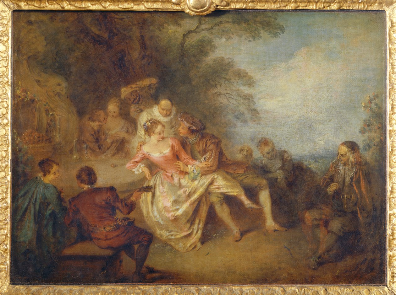 Reunión de actores cómicos italianos en un parque ... de Jean-Baptiste Joseph Pater