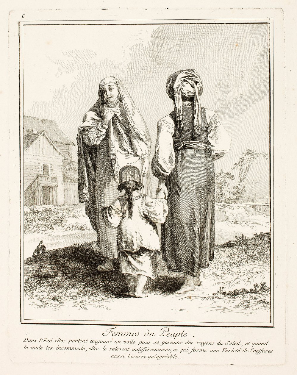 Mujeres del pueblo, lámina seis de Divers Habillements des Peuples du Nord de Jean-Baptiste Le Prince