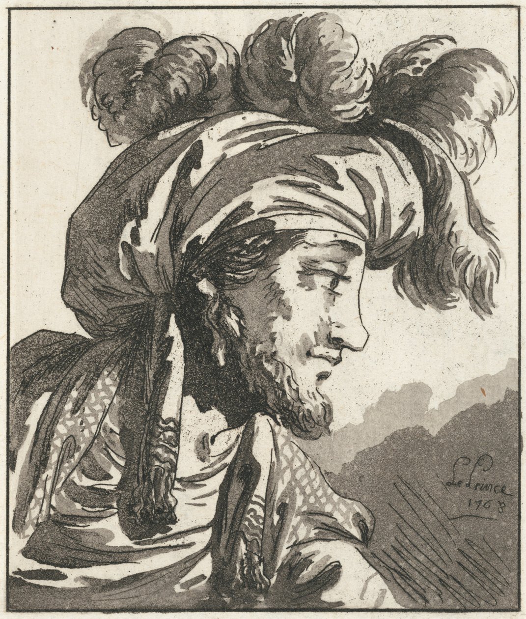 Cabeza de un hombre con turbante sin bigote de Jean-Baptiste Le Prince