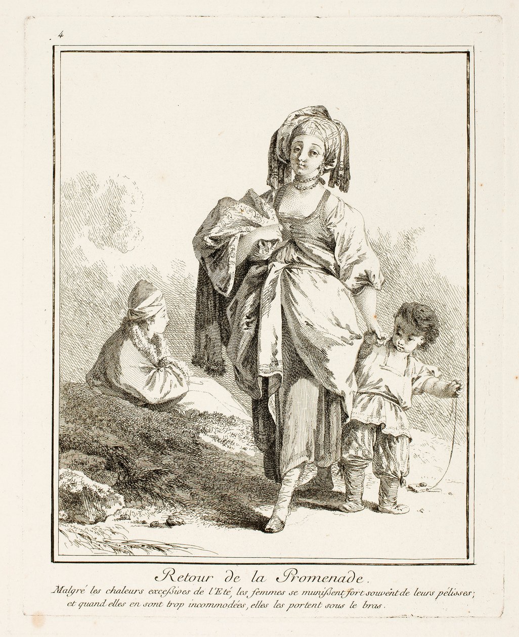 Paseo de ida y vuelta, plato cuatro de Suite de Divers Habillements de Peuples du Nord de Jean-Baptiste Le Prince