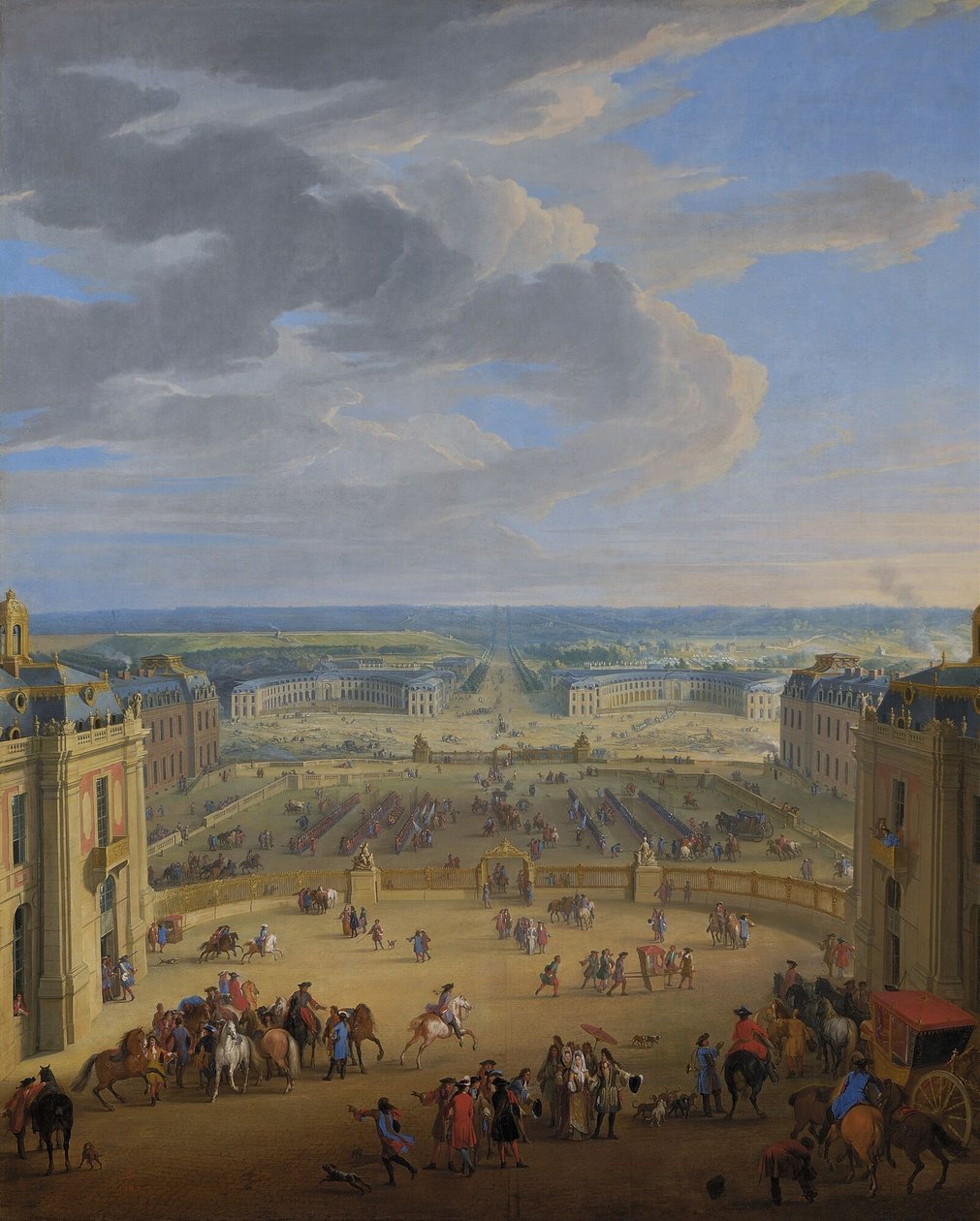 Francés: Vue perspective du château de Versailles sur la place d