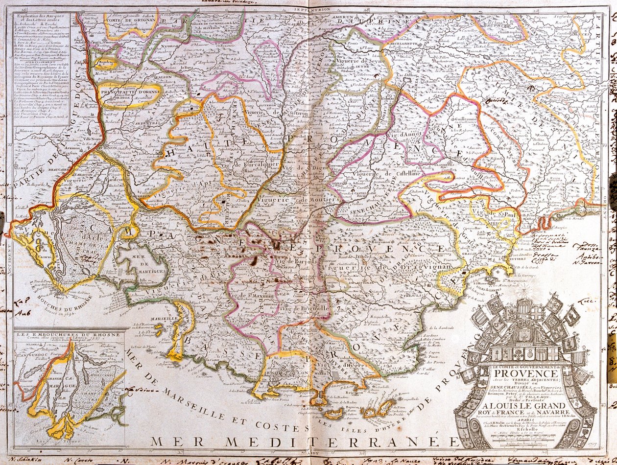Francia (Región: Languedoc-Rosellón, Provenza-Alpes-Costa Azul, Ródano-Alpes), Italia (oeste del Piamonte) de Jean Baptiste Nolin
