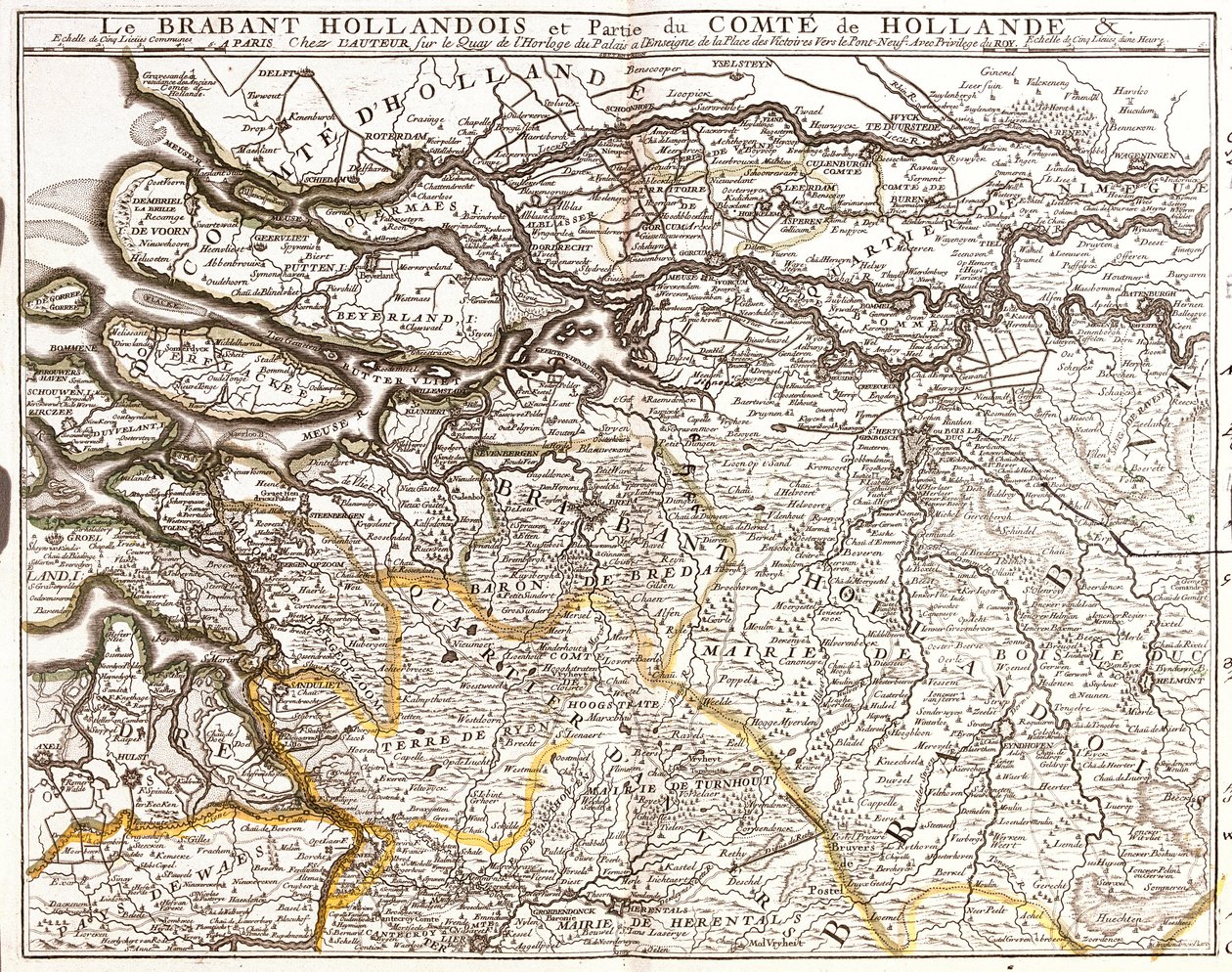 Mapa de Brabante Holandés (o Brabante Septentrional) y parte del Condado de Holanda (Países Bajos) de Jean Baptiste Nolin