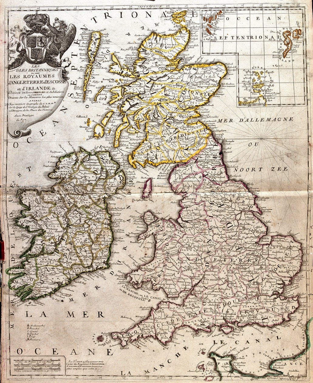 Mapa de los reinos de Inglaterra, Escocia e Irlanda (Gran Bretaña) de Jean Baptiste Nolin
