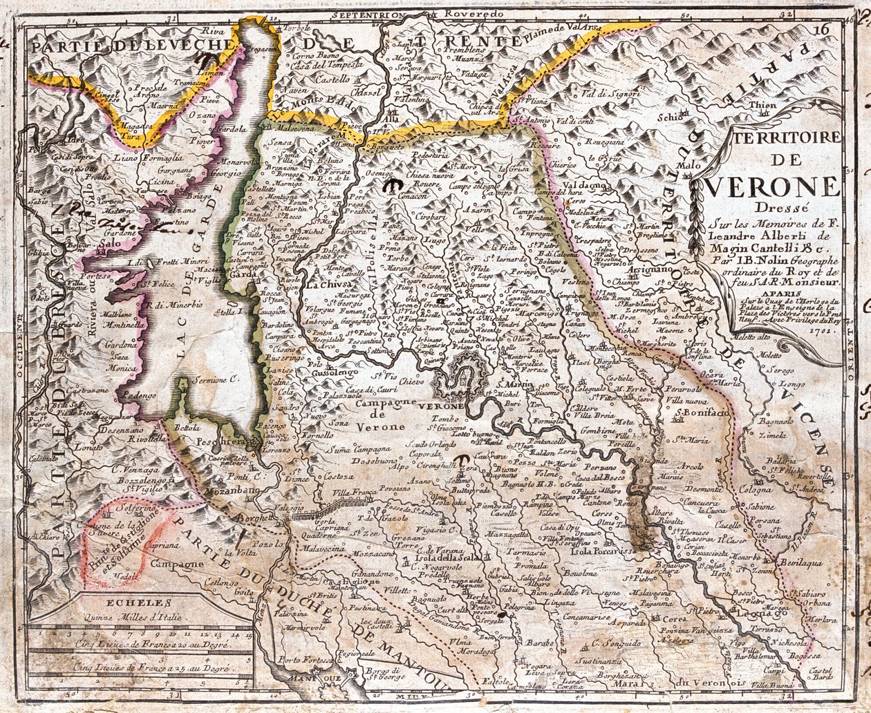 Sureste de Lombardía, sur de Trentino-Alto Adigio, suroeste del Véneto, , Italia de Jean Baptiste Nolin