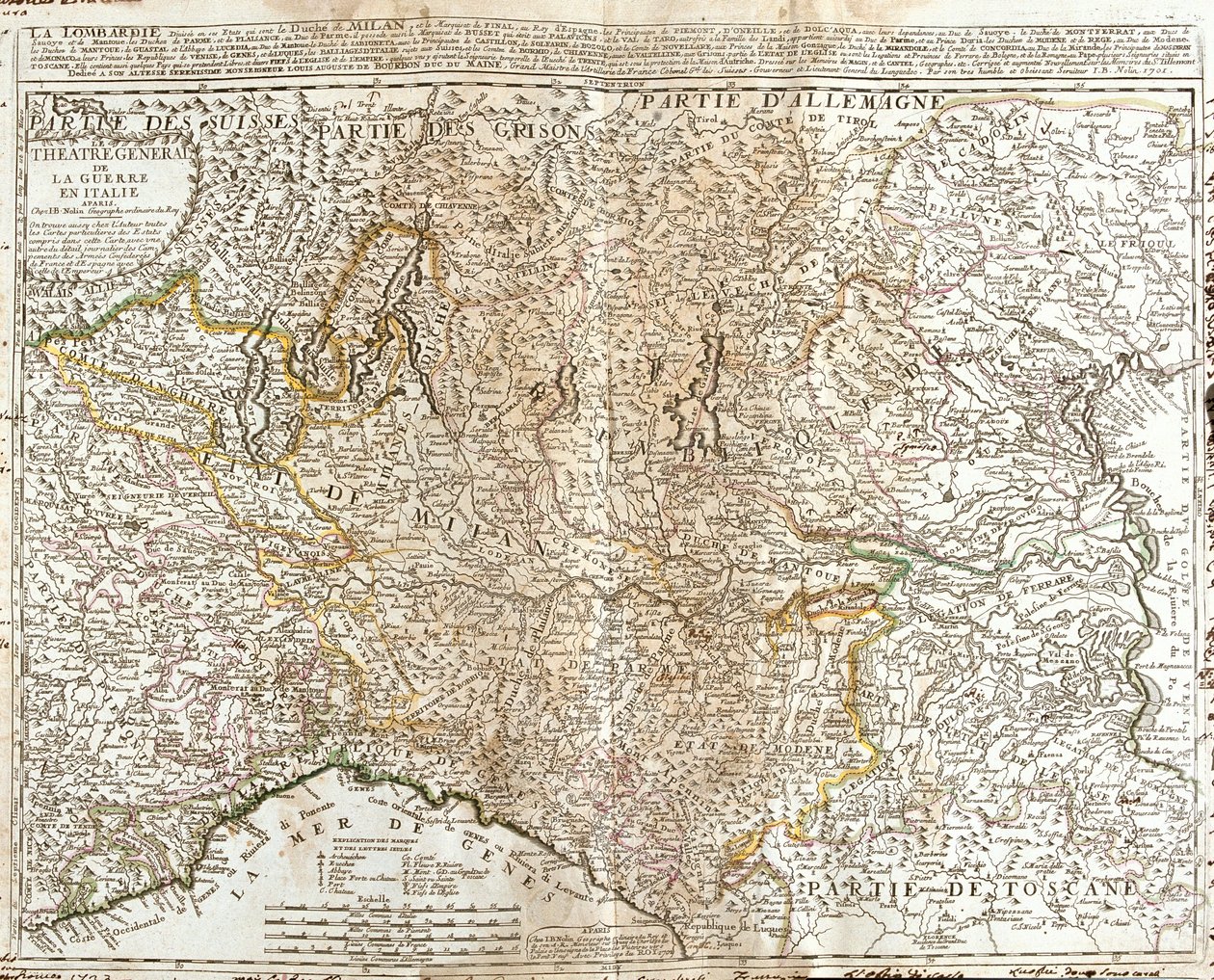 Suiza (Cantón: Tesino), Italia (Región: Valle de Aosta, Piamonte, Lombardía, Trentino-Alto Adigio, Véneto, Friul-Venecia Julia, Emilia-Romaña, Toscana, Liguria) de Jean Baptiste Nolin