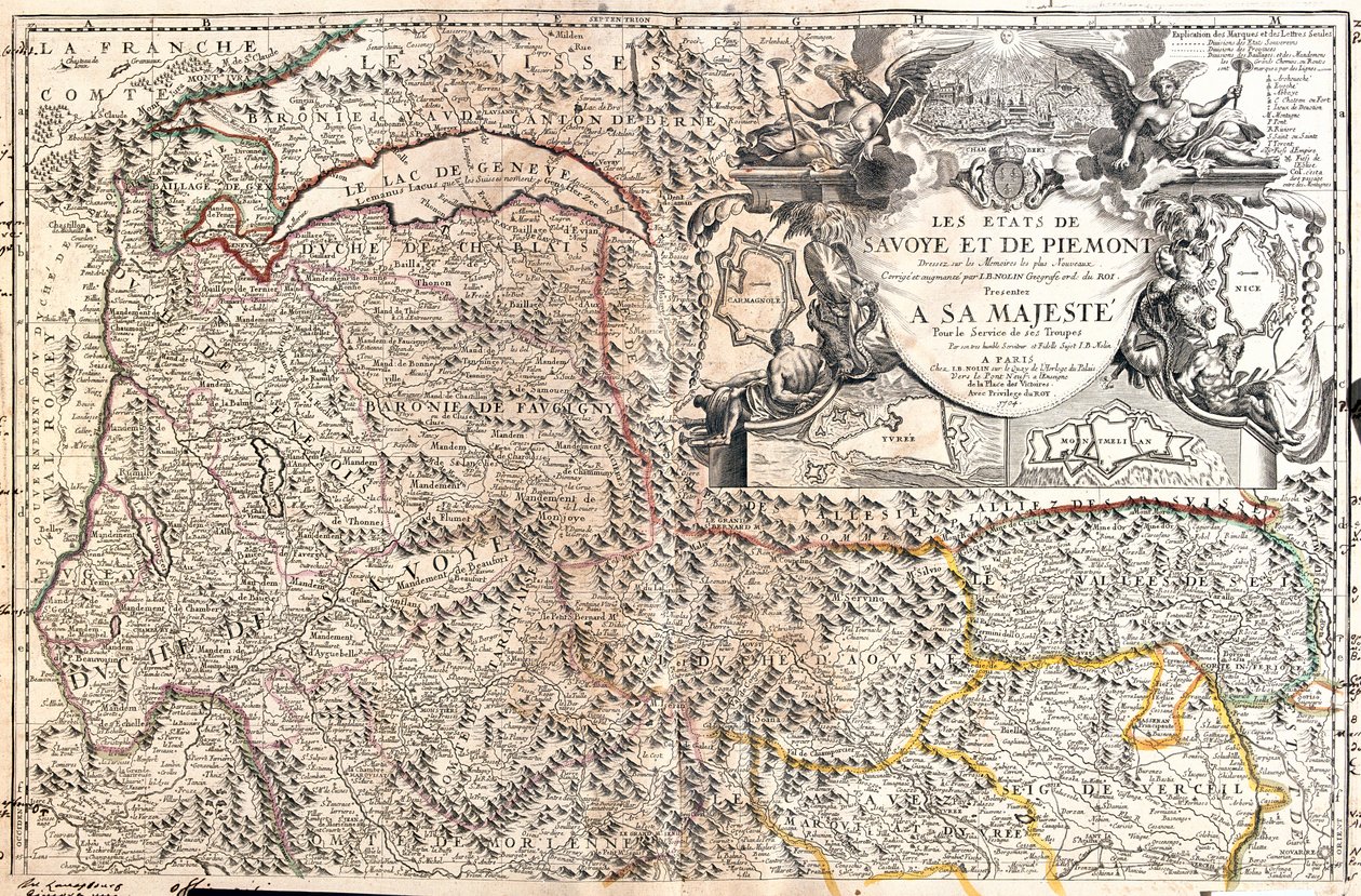 Suiza (Cantón: Vaud, Valais), Italia ( Región: Valle de Aosta, Piamonte), Francia ( Región: Franco Condado, Ródano-Alpes) de Jean Baptiste Nolin
