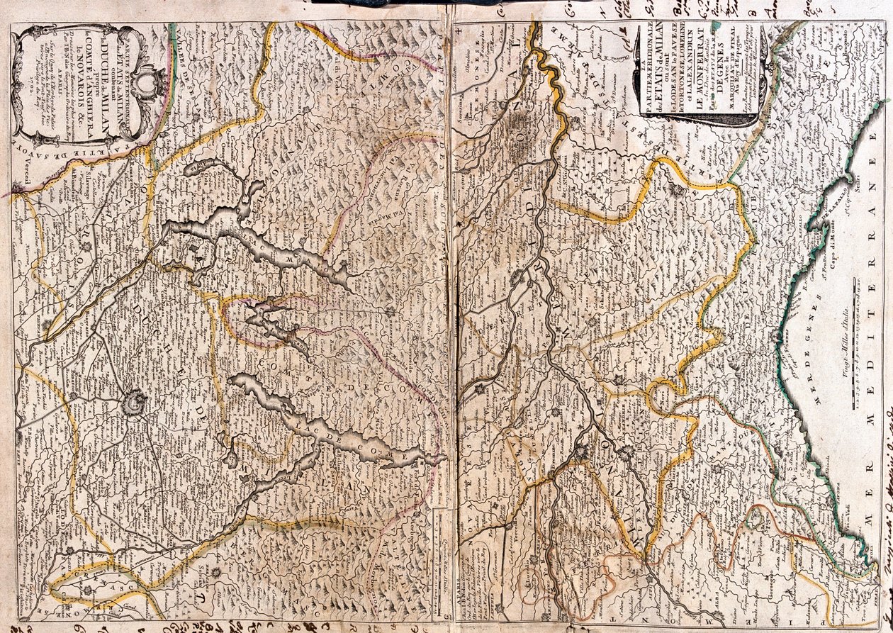 a) Italia (Región: Piamonte oriental, Lombardía meridional, Emilia-Romaña occidental, Liguria centro-oriental) b) Suiza ( Cantón: Tesino), Italia (Región: Piamonte oriental, Lombardía) de Jean Baptiste Nolin