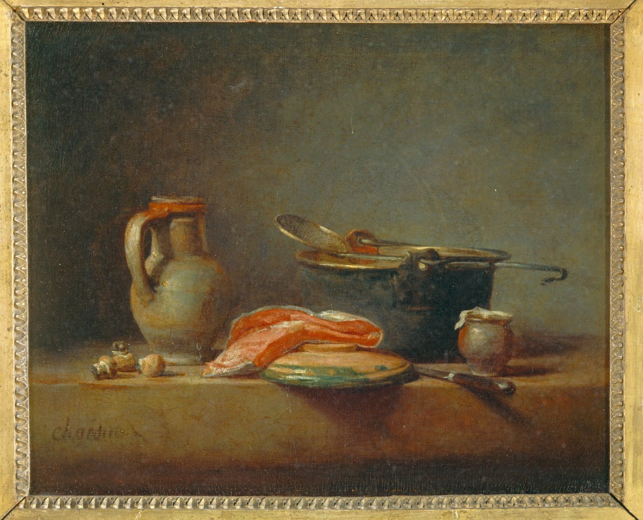 La marmite de cuivre - Bodegón con olla de cobre ... de Jean Baptiste Simeon Chardin