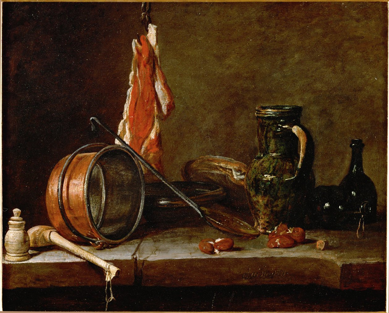 Menu du Gras y utensilios de cocina ... de Jean Baptiste Simeon Chardin