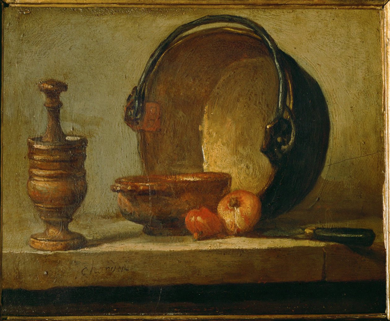 El caldero de cobre ... (óleo sobre lienzo) de Jean Baptiste Simeon Chardin