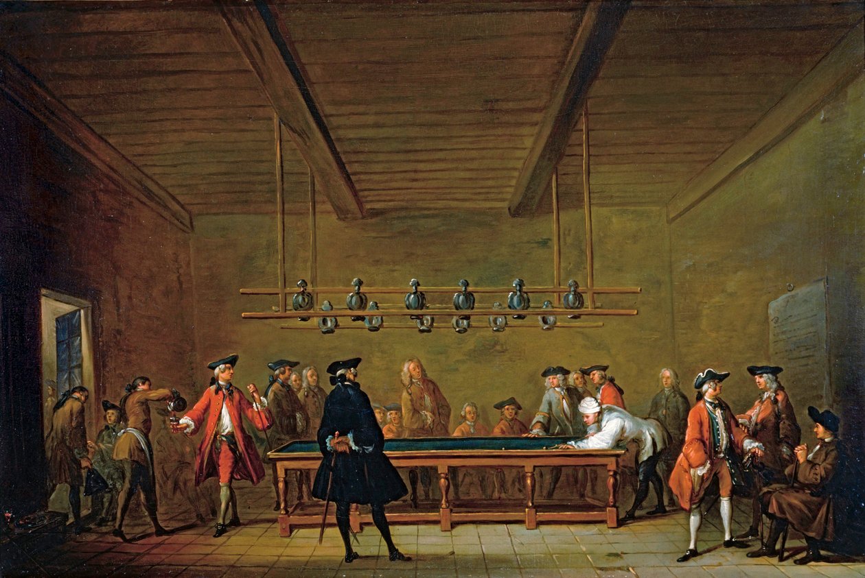 Un billar público en París - Juego de Billar ... (óleo sobre lienzo) de Jean Baptiste Simeon Chardin