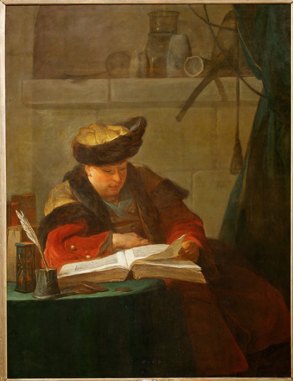 Un chimiste dans son laboratoire, dit aussi un philosophe occupee de sa lecture - un químico en su laboratorio ... de Jean Baptiste Simeon Chardin