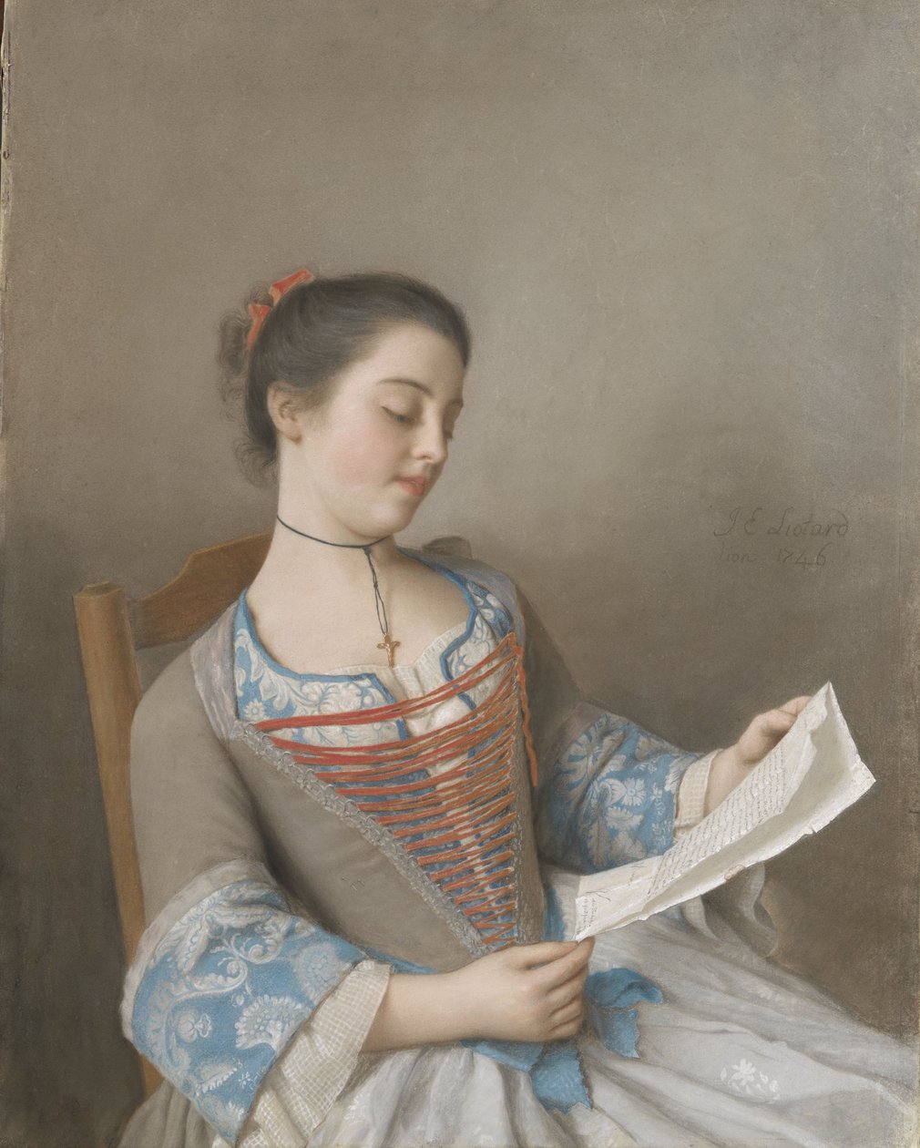 La liseuse Marianne Lavergne, prima del artista, con ropa campesina de Lyon, 1746 de Jean Étienne Liotard