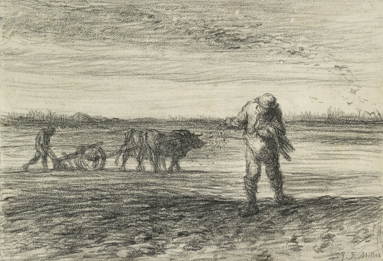 Hombre arando y otro sembrando, 1849 - 1852 de Jean Francois Millet