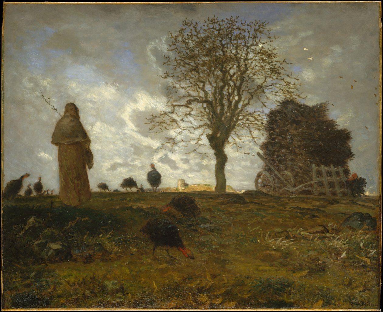 Paisaje otoñal con una bandada de pavos de Jean-Francois Millet